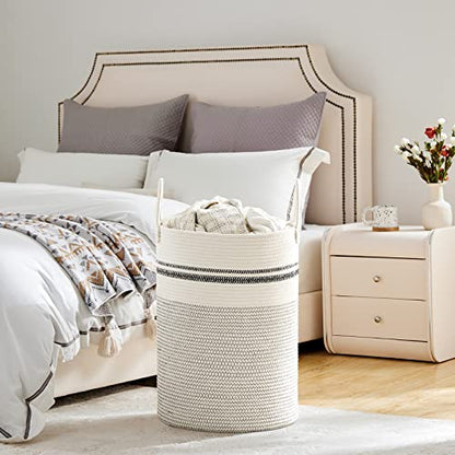 VIPOSCO 72L Tall Woven Laundry Basket Hamper, Stripe White - color: Stripe White, size: 72L