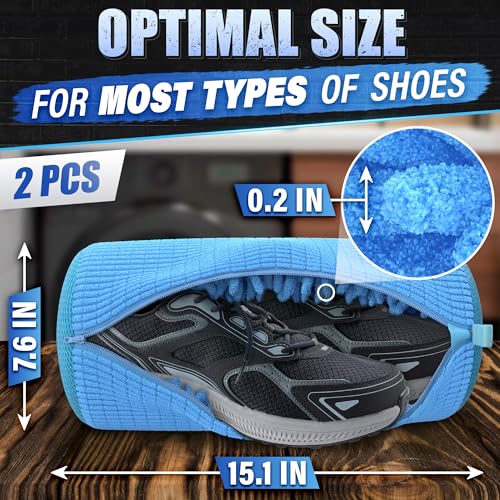 2 Pcs Reusable Shoe Washing Machine Bag, XXL with Zipper, Blue - color: Blue