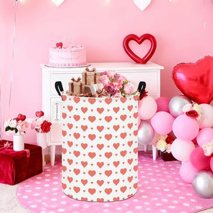 QUEENLALA Large Foldable Round Storage Basket Laundry Hamper, Pink Heart - color: Round-Pink Heart
