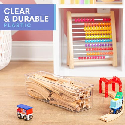 Plastic Food Storage 2 Pack Clear Container Bin with Handles for Organizing Kitchen, Pantry, Refrigerator, Freezer, Pantry, Cabinet, Closet, Bathroom. 14”X4”x4” - size: 14x4x4