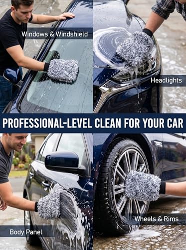 TAKAVU Car Wash Mitt, 2 Pack Microfiber, Scratch-Free (Black & White) - color: Black