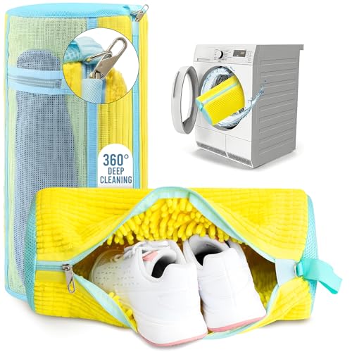Shoe Washing Machine Bag (2 Pack) – 360° Thick Protection, Highly Durable Mesh Sneaker Washer w/Zipper Lock & Side Pockets – Deep Cleaning Sneaker Laundry Bag for Spotless Shoes - color: Yellow 2pcs