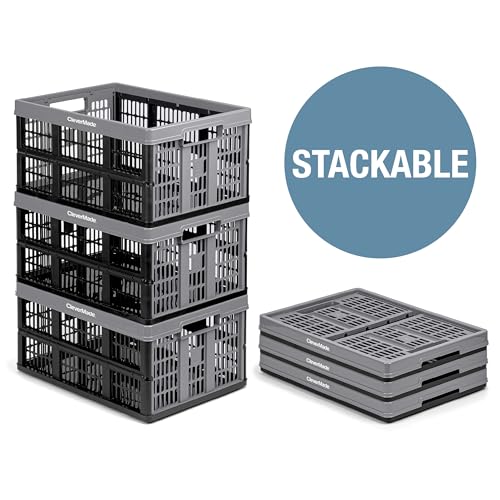 CleverMade Collapsible Utility Crates - Red 1pck 45L / 11 Gal holds 66 lbs - Stackable Containers Heavy Duty Capacity Crates Space-Saving Baskets - color: Red, size: 45L - 1 Pack