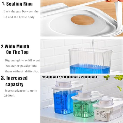 [2 Pack] Laundry Detergent Dispenser for Laundry Room Organization and Storage, 2800ml Laundry Soap Dispenser，Liquid Laundry Detergent Dispenser with 4 Removable Labels, BPA Free & Pet Plastic, Clear - style: 2800