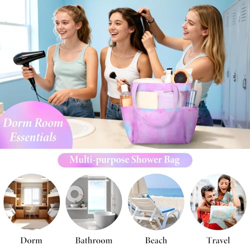 Mesh Shower Caddy Portable - 9 Pockets, Shower Bag for Dorm Room Camping - color: gradient purple