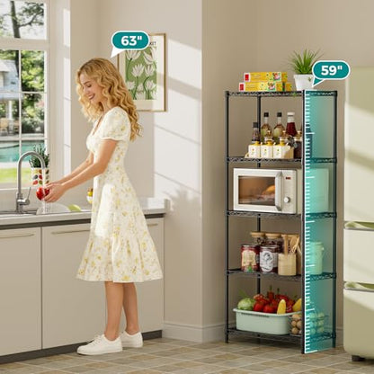 SINGAYE 5 Metal Shelves Wire Shelving Storage Shelf Adjustable Unit Pantry - color: Black, size: 5 Tier 12"Dx22"Wx59"H