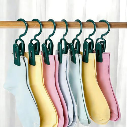 10PCS Laundry Hooks with Clips Super Strong Plastic Home Travel Hanger - color: Green