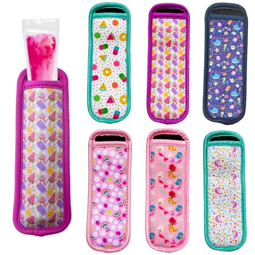 6-Piece Neoprene Ice Pop Insulator Sleeves, Multicolor Freezer Popsicle Covers for Kids & Adults - color: Colorful Summer