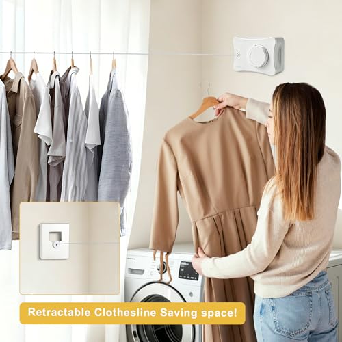 16.7 Ft Retractable Clothesline Indoor & Outdoor - size: Rectangle-White