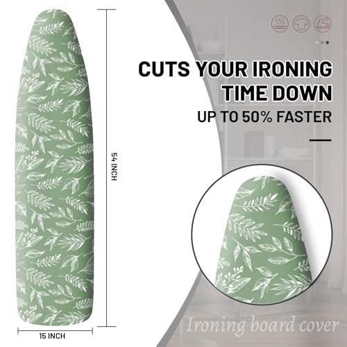 Extra Thick Ironing Board Cover and Pad, 15x54 Ironing Board Cover, Resist Scorching and Staining,Elastic Edges,Sage Green Spring Summer Plants - color: Green Leaf2