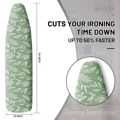 Extra Thick Ironing Board Cover and Pad, 15x54 Ironing Board Cover, Resist Scorching and Staining,Elastic Edges,Sage Green Spring Summer Plants - color: Green Leaf2