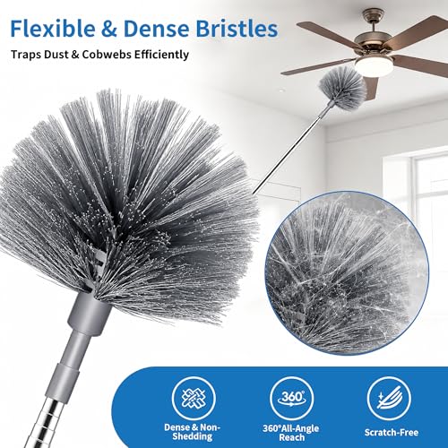 Cobweb Duster with Extension Pole, 90" Spider Web Brush, Grey