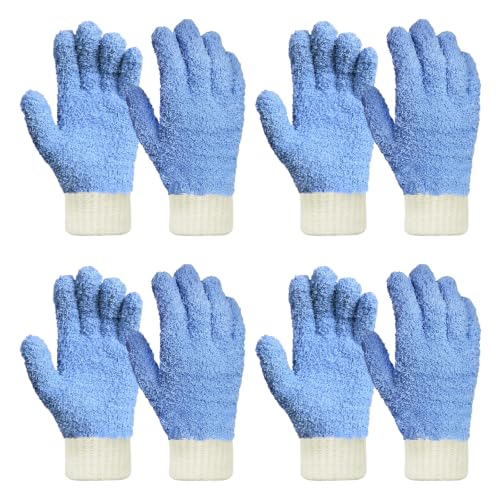 MIG4U Microfiber Dusting Gloves Washable Reusable Cleaning Mittens Gloves Kitchen House Cleaning Car Blinds Blue 4 Pairs S/M - color: Blue 4 Pairs, size: Small-Medium
