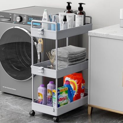Ronlap 3 Tier Slim Rolling Storage Cart with Wheels Utility Organizer, Grey - color: Gray