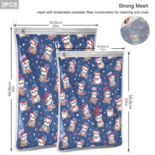 Mesh Laundry Bags Lingerie Bags for Washing Delicates 2 PCS Durable Wash Bag with Zipper Small and Medium Washable 4th July Sloths Blue - color: 4th July Sloths Blue