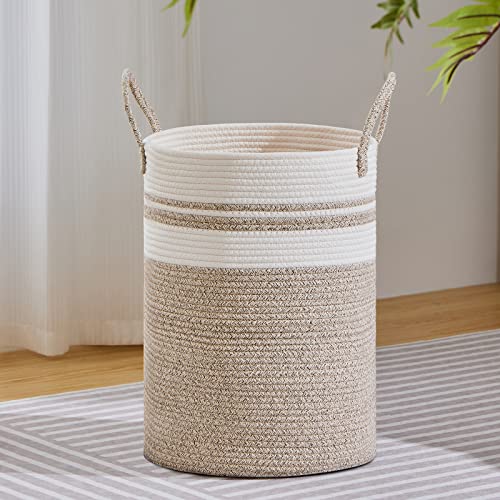 VIPOSCO 58L Tall Woven Laundry Basket Hamper, Brown White - color: Brown & White, size: 58L