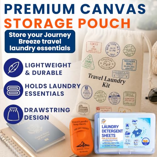 Travel Laundry Detergent Sheets with 50 Pocket Laundry Sheets, 30 Count Hand/Machine Wash, Silicone Sink Stopper & Canvas Bag, plus Bonus Pouch, TSA Compliant, Hotels, Cruises, Camping & Backpacking - style: 5-Pack Laundry Kit