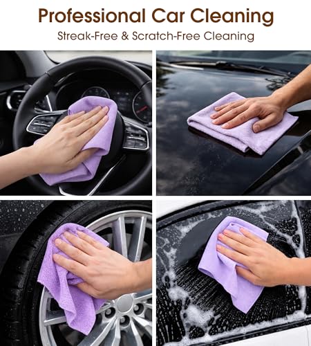 Microfiber Cleaning Cloth Roll, 100 Pack, 12 x 12 Inch Tear Away Reusable Paper Towels, Thick Cleaning Towels, Absorbent Lint Free Washable Rags for Kitchen, Car, Garage and Workshop - Light Purple - color: Light Purple