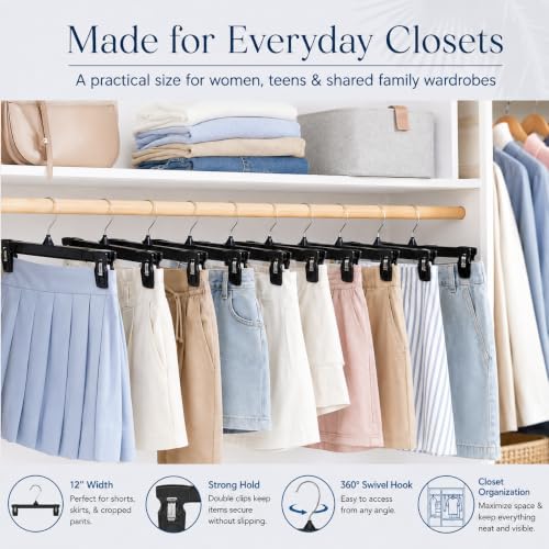 Smartor Black Pants Hangers 60 Pack, Skirt Hangers with Clips, 12 Inch - color: 60 Pack, size: 12