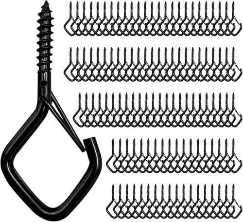 110 PCS Q-Hanger Hooks for String Lights, Ceiling Hangers for Plants & Wind Chimes, Christmas Decorations Outdoor Hooks (Square Hanger) Black - color: Black, size: 110
