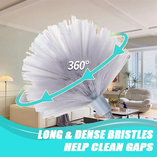 Cobweb Duster with Extension Pole & 3 Clean Head, Medium Stiff Bristles Cobweb Duster Head & 1.8 to 7.2-Feet Scalable Stainless Steel Pole Ceiling Fan Duster for Outdoor Indoor Cleaning