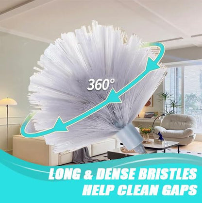 Cobweb Duster with Extension Pole & 3 Clean Head, Medium Stiff Bristles Cobweb Duster Head & 1.8 to 7.2-Feet Scalable Stainless Steel Pole Ceiling Fan Duster for Outdoor Indoor Cleaning