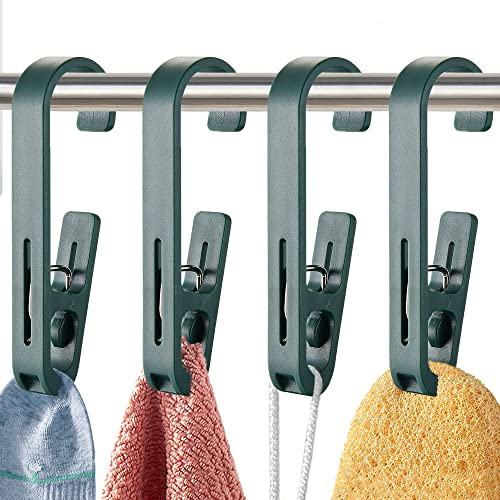 Laundry Hooks with Clips Hanger Closet Organizer Clamps Socks Boot Bras Towels for Bathroom Wardrobe Kitchen Office 4Pcs (Green) - color: Green