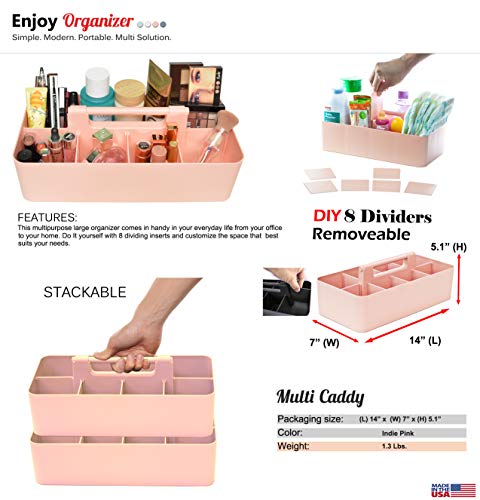 Portable Caddy - Stackable Plastic Organizer with Handle | Desk, Makeup, Dorm, Classroom Art Organizer (Made In USA) (Black/Indie Pink) - color: Black / Indie Pink