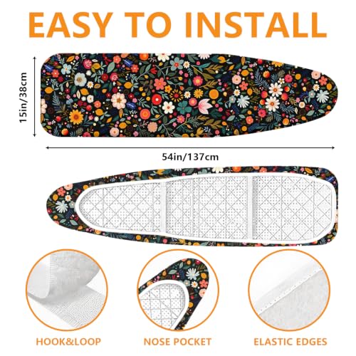 Ironing Board Cover and Pad 15"x54" Thick Standard Size - color: Black Floral