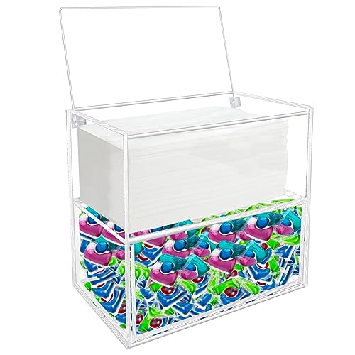 Dryer Sheet Holder Box Acrylic Laundry Sheets Container Storage Dispenser - color: Clear-2tier
