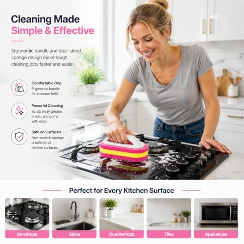 Pink Magic Sponge Cleaning Brush - Non-Electric Scrubber for Kitchen Bathroom Surfaces, Glass, Walls, Toilet, Ceramic Tile, Essential Household Cleaning Tool，1pack