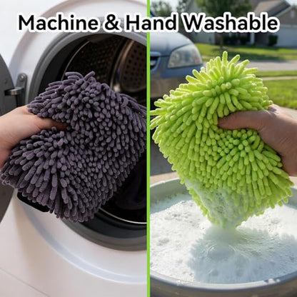 4Pack Scratch-Free Car Wash Mitt with Elastic Wrist Cuff & Waterproof Lining, High-Density Microfiber Mitt for Car Detailing, Protects Hands & Paint,Household Cleaning Glove Set(Grey) - color: 8"×12"-grey_2pcs