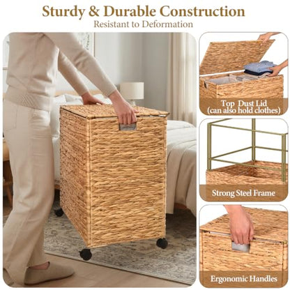 Livole Wicker Laundry Hamper with Lid & Wheel, Rattan Laundry Basket, 120L - color: Natural, size: 120L