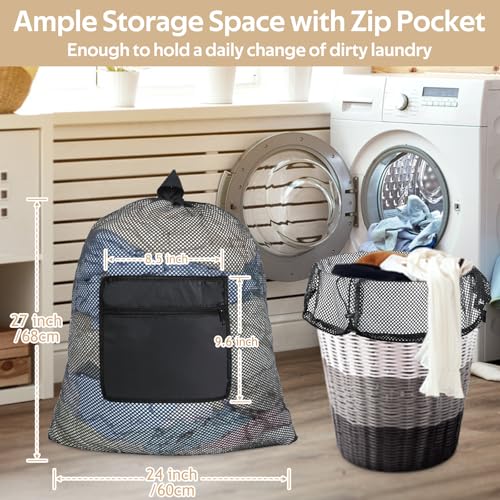 OTraki Laundry Bag Backpack 24x27 Inch Heavy Duty Mesh Laundry Bag Travel Laundry Bags for Dirty with Pocket & Adjustable Shoulder Straps Machine Washable Don't Drying, Melting 140-176℉ - size: 24 x 27 Inch