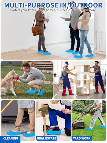 X-Large Shoe Covers Disposable Non-Slip, Non-Woven Fabric Boot Covers, Stretchable Fits Up to Size 13 US Men (Blue, 200 Pack) - color: Blue, size: 200 Pack