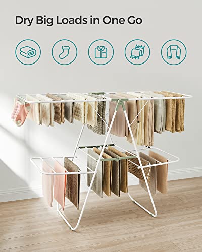 SONGMICS Clothes Drying Rack, Foldable 2-Level Stee Laundry Drying Rack - color: White + Green, size: 2 Tiers（22"d x 61.8"w x 64.3''h )