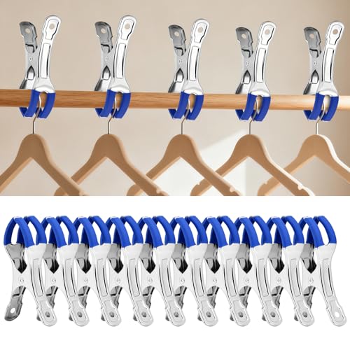Heavy Duty Metal Beach Towel Clips, 4.33 Inch, 10 Pack Outdoor Clothes Clothespins - color: Blue Clips