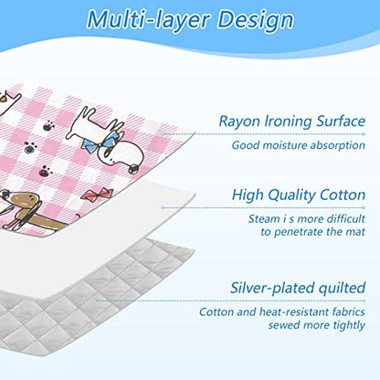 Cute Dog Pink Ironing Mat Portable Ironing Pad Blanket with Silicone Iron Rest for Table Top Travel Heat Resistant Double-Side Using Large 47x28 Inch Foldable - color: Cute Dog