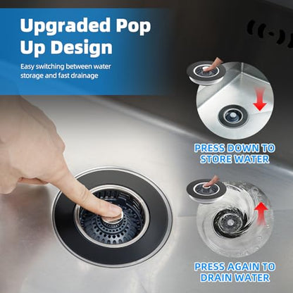 Hibbent 3 in 1 Kitchen Sink Drain Strainer, Stainless Steel Pop Up Stopper - color: Matte Black