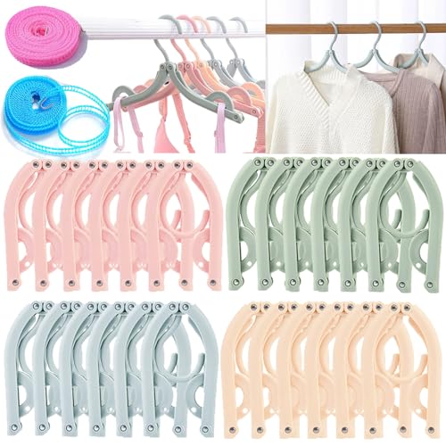 24PCS Travel Hangers,Portable Folding Clothes Hangers,with Clotheslines