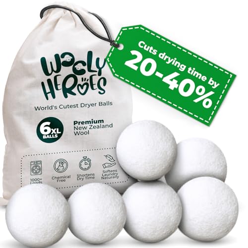 Chemical Free & Baby Safe! Reusable Wool Dryer Balls XL 6-Pack - Reduces Static, Cuts Dry Time, & Softens Naturally - color: Plain
