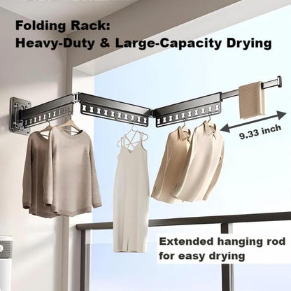 Clothes Drying Rack Wall-Mounted, 3-Fold Retractable Clothes Hanger with Windproof Holes & Detachable Design, Sturdy Foldable Laundry Rack for Balcony, Bathroom Use (Gunmetal Gray) - color: Gunmetal Gray