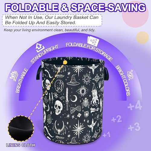 Witch Skull Gothic Laundry Basket Foldable Oxford Cloth Hamper 18.9x16.5 In - color: Witch Gothic