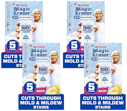 Mr. Clean Magic Eraser Sponge, Bathroom Cleaner, Shower Cleaner, Tub Cleaner, Soap Scum Remover, Bathroom Cleaning Supplies, Dawn Cleaning Power with Lemon Scent, 2 in 1 Bath, 5ct (Pack of 4) - size: 5 Count (Pack of 4), style: Original Version