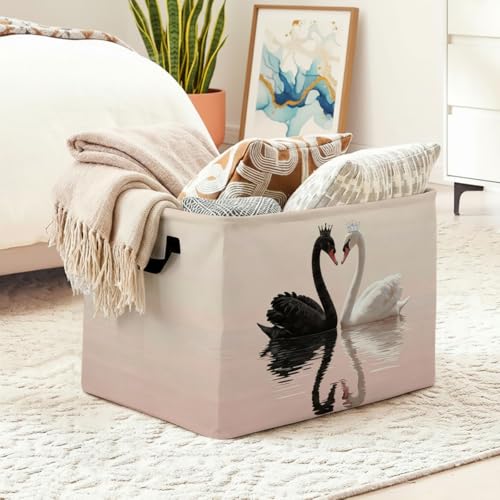 Romantic Swan Laundry Hamper, 56L Large Foldable Laundry Basket with Handles, for Family Clothes, Toy Storage Bin, Blankets,Decorative Organizer for Shelves & Closet Home Decor Bedroom & Nursery - color: Romantic Swan