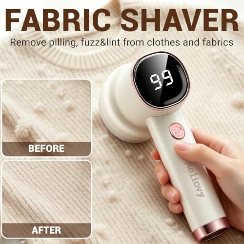 Fabric Shaver, 3 in 1 Lint Remover with Hair Remover Brush & Lint Rollers, Digital Led Display, 3 Speeds with Replaceable Blades, Remove Pilling for Clothes, Furniture, Sweater, Couch, Blanket, Pet - color: White