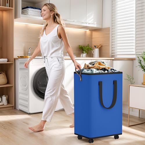 SpaceTrove Rolling Laundry Basket with Wheels, Laundry Hamper, 100L, Blue - color: Blue, size: 100L