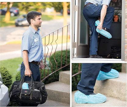G & F Products Disposable Shoe Covers, Slip-Resistant Booties, Heavy-Duty, Waterproof, Elastic Band, Non-Slip Silicone Sole, Reusable, Protects Floors, Blue, 11 Us Men & 13 Us Women, 200 Pieces - size: Large 200 Pack
