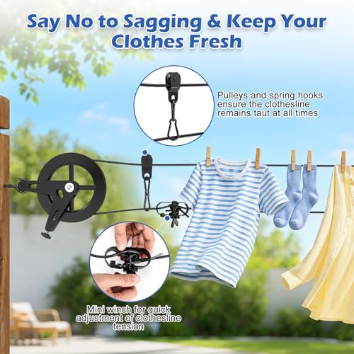 150ft Black Clothesline Pulley Kit with Aluminum Brake Pulleys - size: 150FT Black