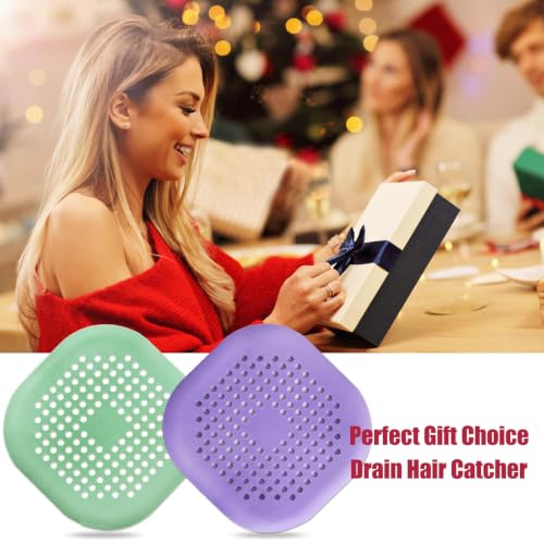 Bovinde Hair Drain Catcher,Square Cover for Shower 2 Pack (Purple Green) - color: Purple Green
